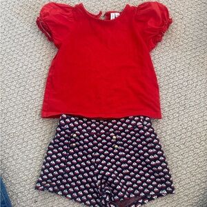 Janie and Jack Red Knit Top and sailboat shorts with gold buttons
